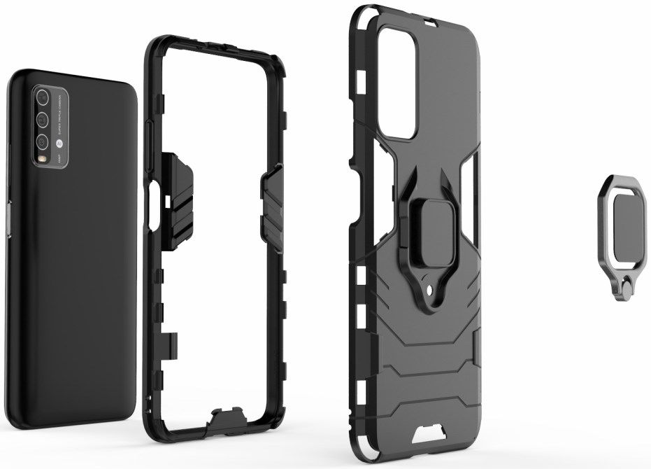 Xiaomi Redmi 9T Hoesje met Kickstand Ring Houder Zwart afbeelding 7