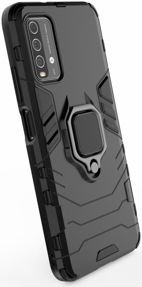Xiaomi Redmi 9T Hoesje met Kickstand Ring Houder Zwart afbeelding 2