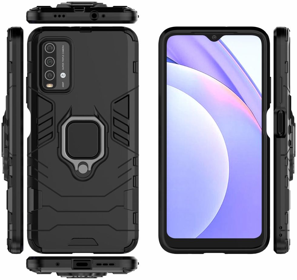 Xiaomi Redmi 9T Hoesje met Kickstand Ring Houder Zwart afbeelding 9