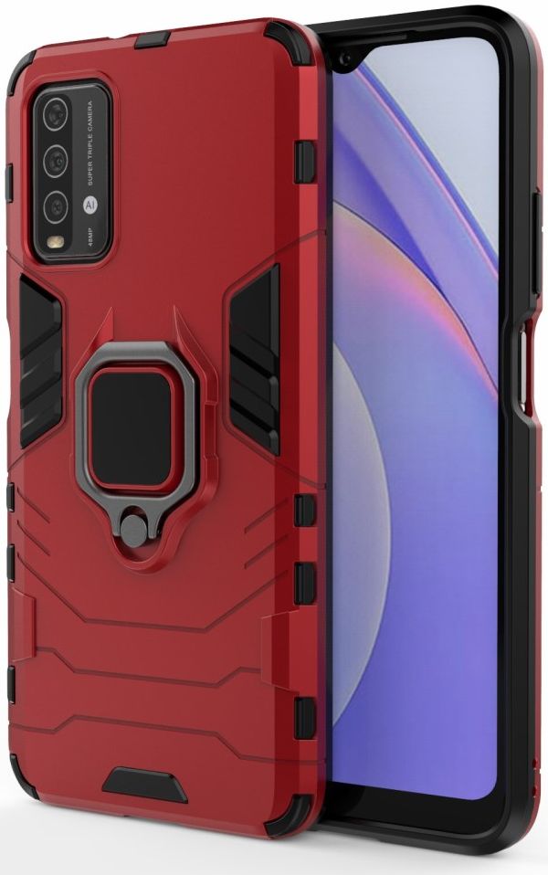Xiaomi Redmi 9T Hoesje met Kickstand Ring Houder Rood afbeelding 1