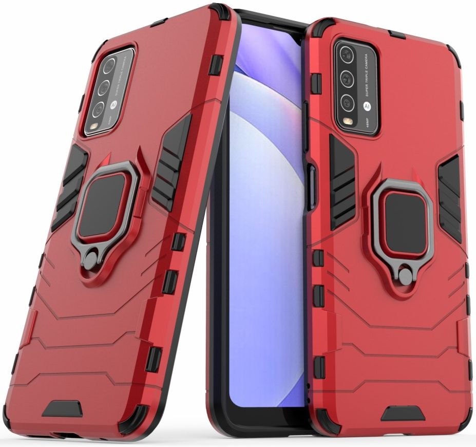 Xiaomi Redmi 9T Hoesje met Kickstand Ring Houder Rood afbeelding 2