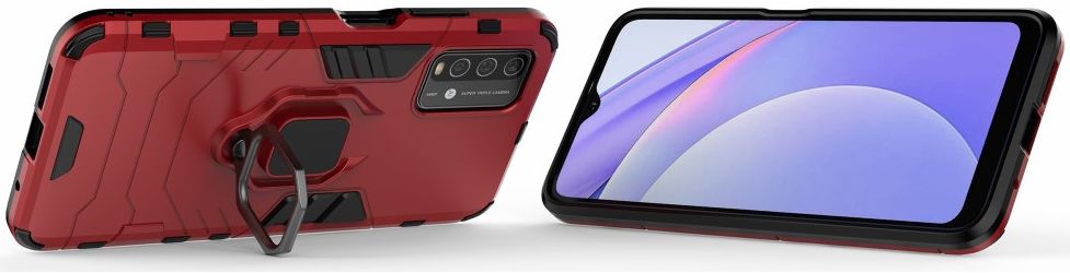 Xiaomi Redmi 9T Hoesje met Kickstand Ring Houder Rood afbeelding 3