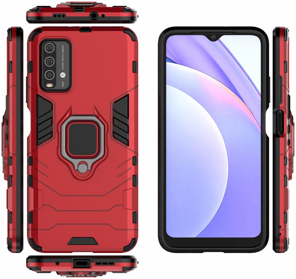 Xiaomi Redmi 9T Hoesje met Kickstand Ring Houder Rood afbeelding 4