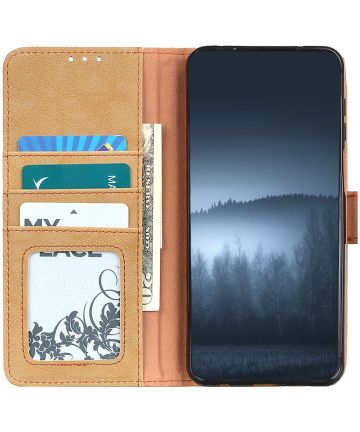 Xiaomi Redmi Note 9T Hoesje Retro Wallet Book Case Khaki Hoesjes