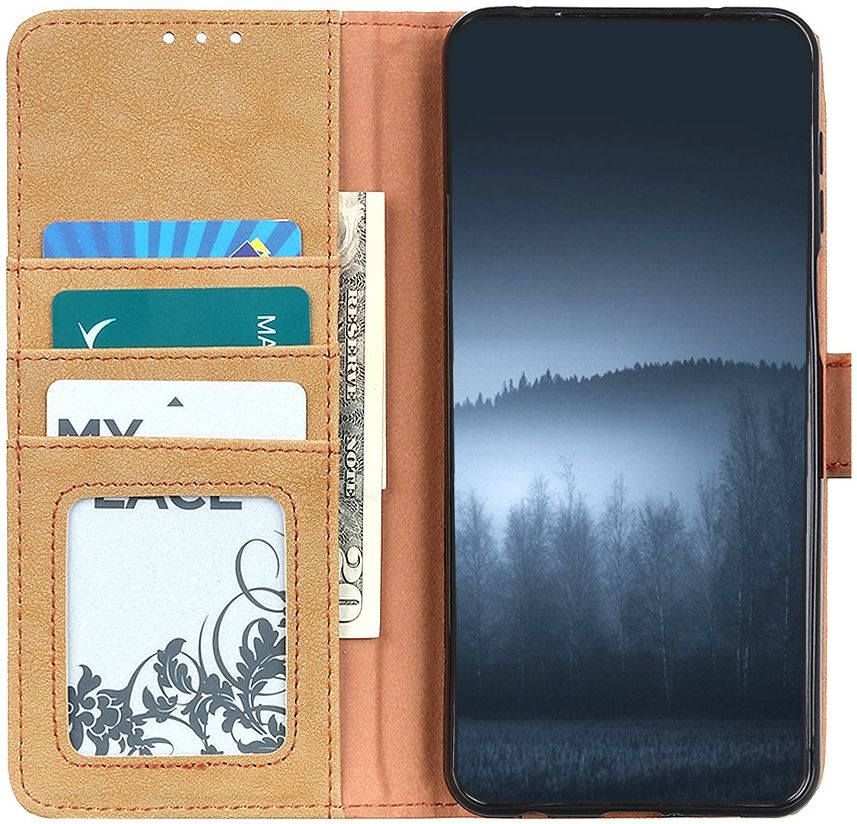 Xiaomi Redmi Note 9T Hoesje Retro Wallet Book Case Khaki afbeelding 1