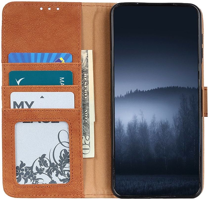 Xiaomi Redmi Note 9T Hoesje Retro Wallet Book Case Bruin afbeelding 1