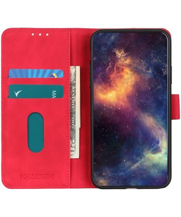 Xiaomi Redmi Note 9T Hoesje Vintage Wallet Book Case Rood Hoesjes