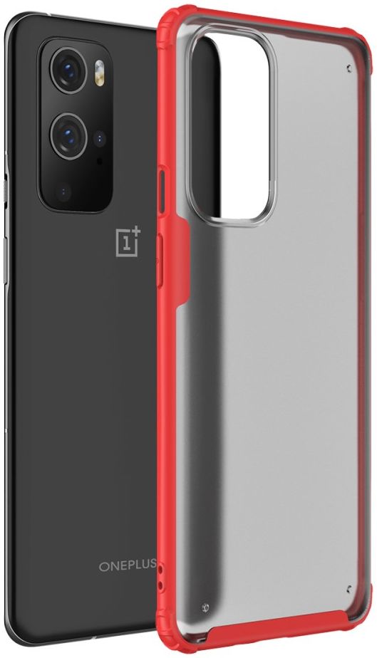 OnePlus 9 Pro Hoesje TPU Hybride Back Cover Mat Transparant/Rood afbeelding 1