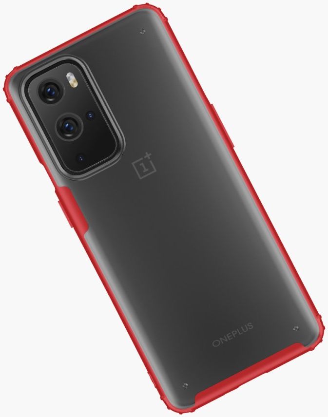 OnePlus 9 Pro Hoesje TPU Hybride Back Cover Mat Transparant/Rood afbeelding 2