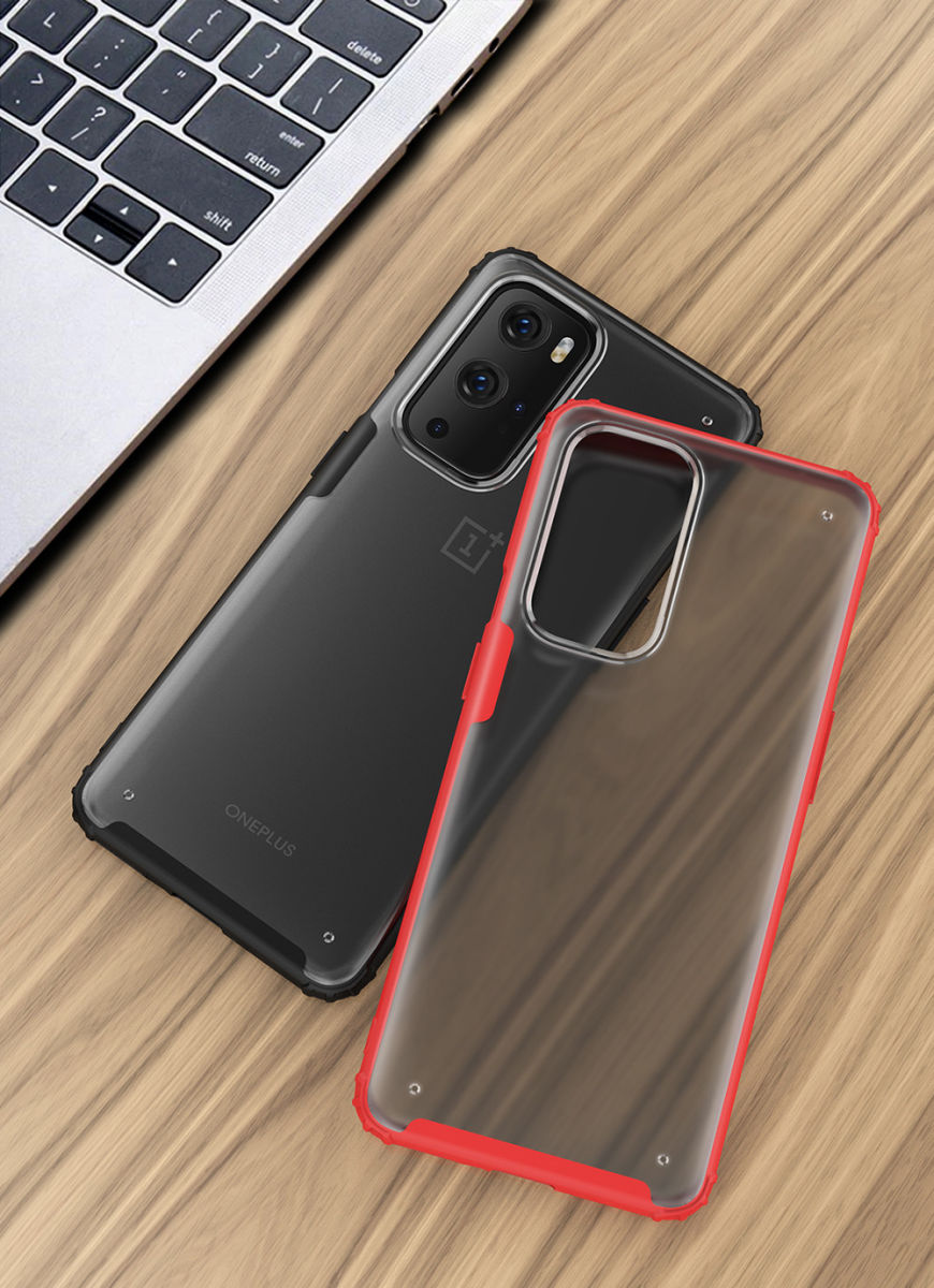 OnePlus 9 Pro Hoesje TPU Hybride Back Cover Mat Transparant/Rood afbeelding 10