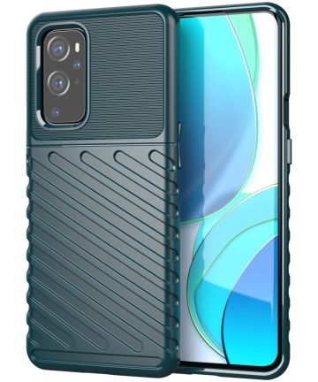 OnePlus 9 Pro Hoesje Twill Thunder Texture Back Cover Groen Hoesjes