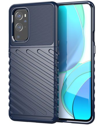 OnePlus 9 Pro Hoesje Twill Thunder Texture Back Cover Blauw Hoesjes