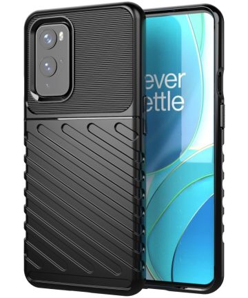 OnePlus 9 Hoesje Twill Thunder Texture Back Cover Zwart Hoesjes