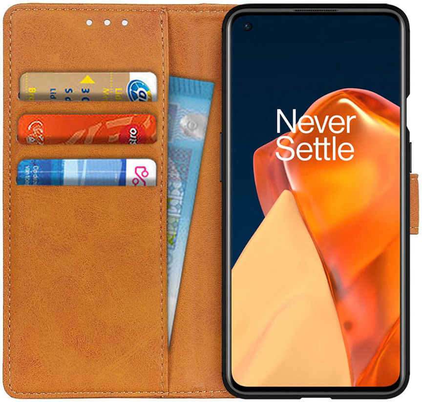 OnePlus 9 Hoesje met Pasjes Book Case Portemonnee Bruin afbeelding 1