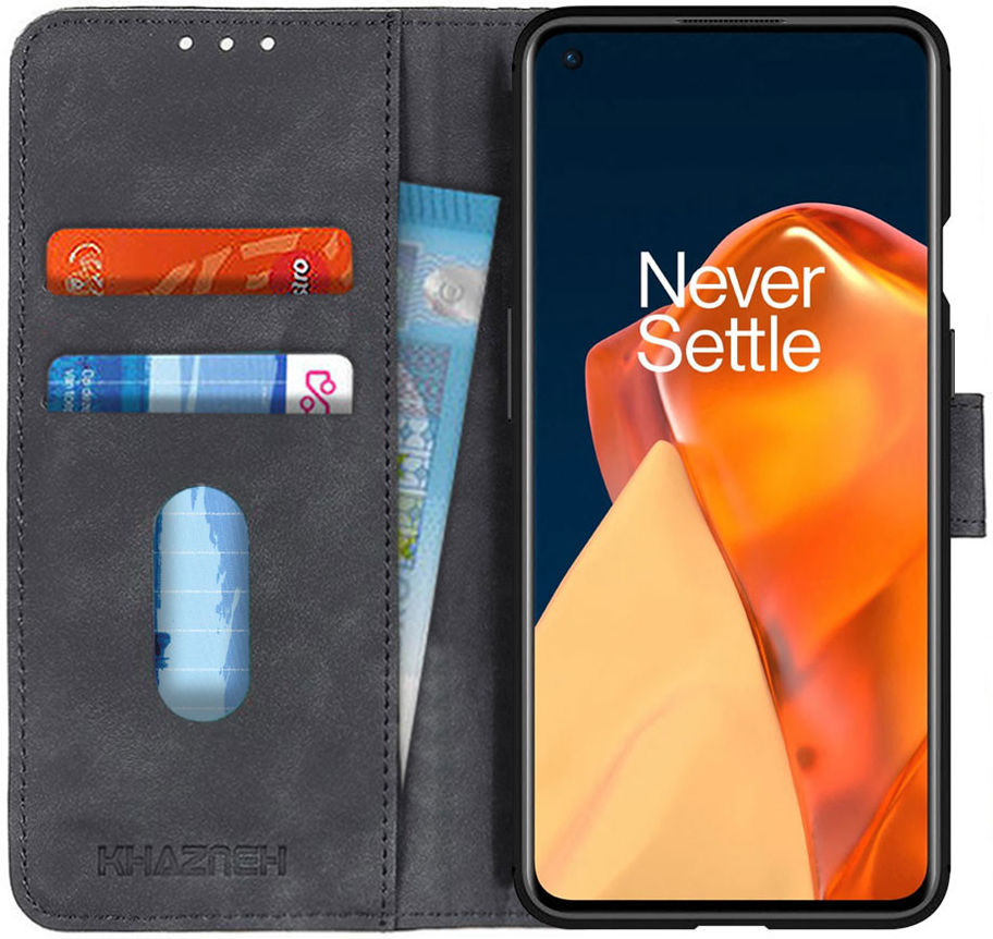OnePlus 9 Hoesje Vintage Wallet Book Case Zwart afbeelding 1