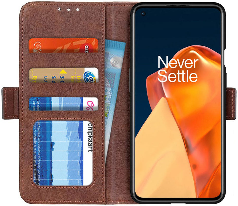 OnePlus 9 Pro Hoesje Portemonnee Book Case met Stand Bruin afbeelding 1