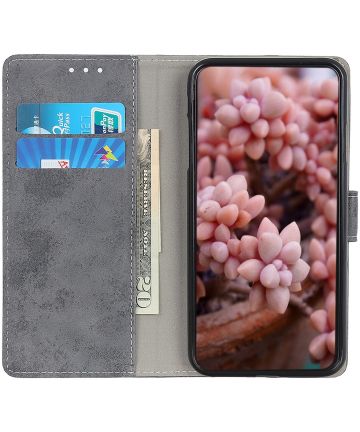 OnePlus 9 Pro Hoesje Vintage Portemonnee Book Case Grijs Hoesjes