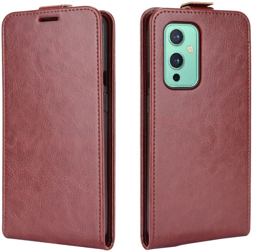 OnePlus 9 Hoesje Verticale Flip Wallet Case Kunstleer Bruin afbeelding 4