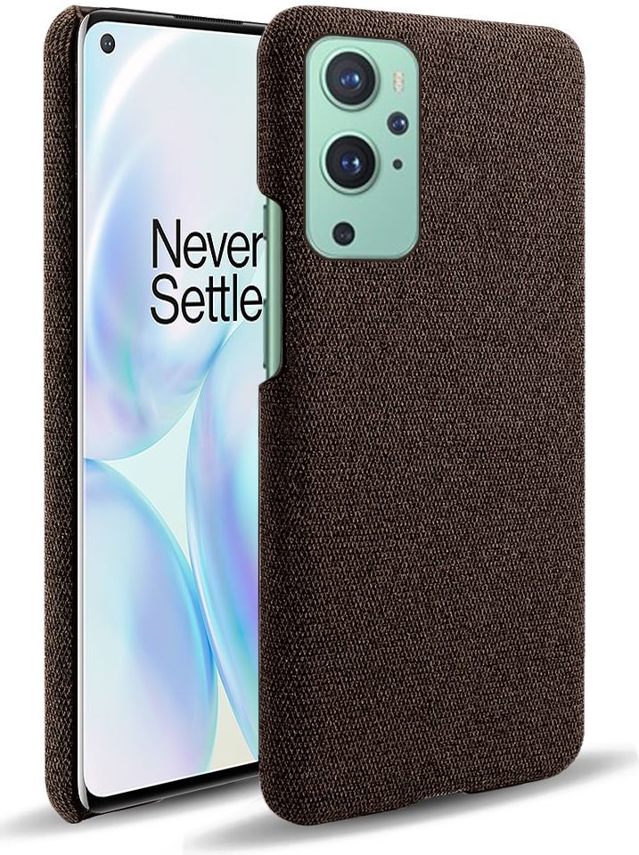 OnePlus 9 Hoesje Hard Plastic met Stof Textuur Back Cover Bruin afbeelding 1