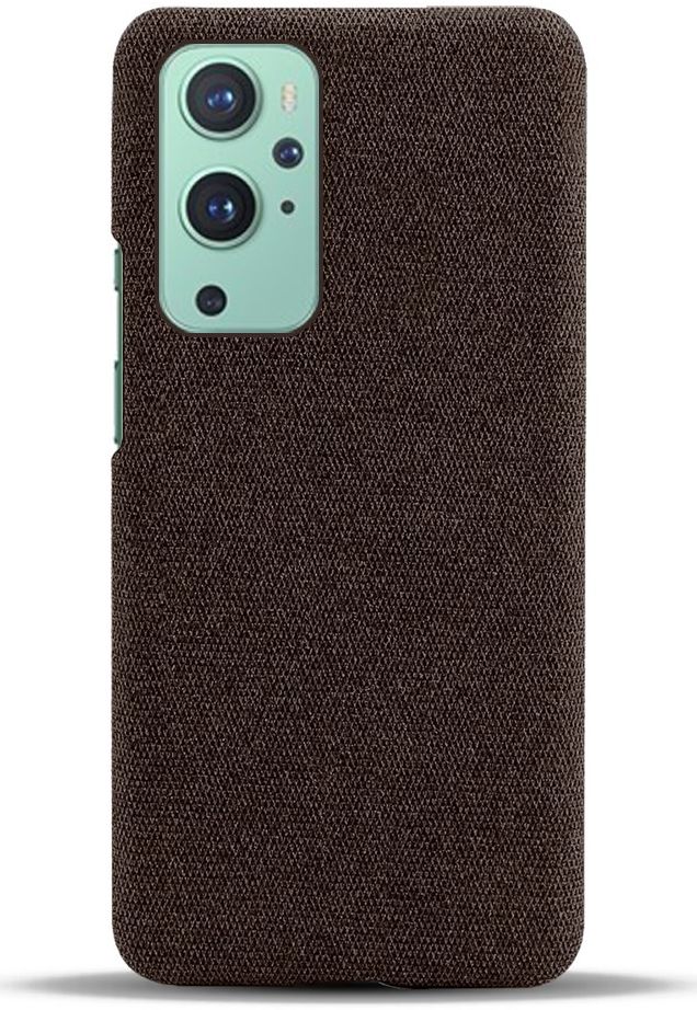 OnePlus 9 Hoesje Hard Plastic met Stof Textuur Back Cover Bruin afbeelding 2