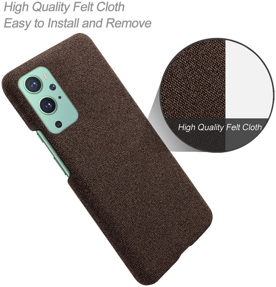 OnePlus 9 Hoesje Hard Plastic met Stof Textuur Back Cover Bruin afbeelding 3