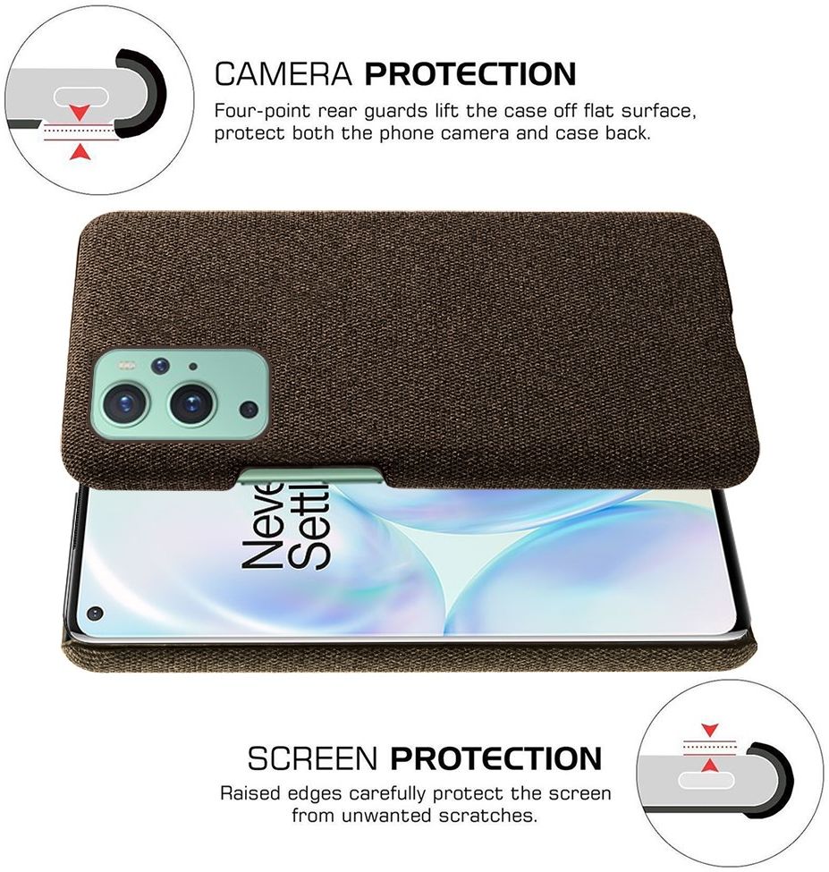 OnePlus 9 Hoesje Hard Plastic met Stof Textuur Back Cover Bruin afbeelding 4