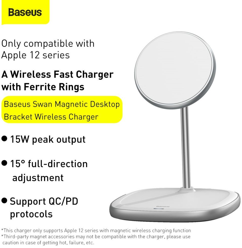 Baseus Bureau Houder Draadloos Opladen 15W voor Apple MagSafe Wit afbeelding 8