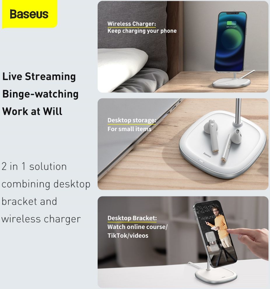 Baseus Bureau Houder Draadloos Opladen 15W voor Apple MagSafe Wit afbeelding 6