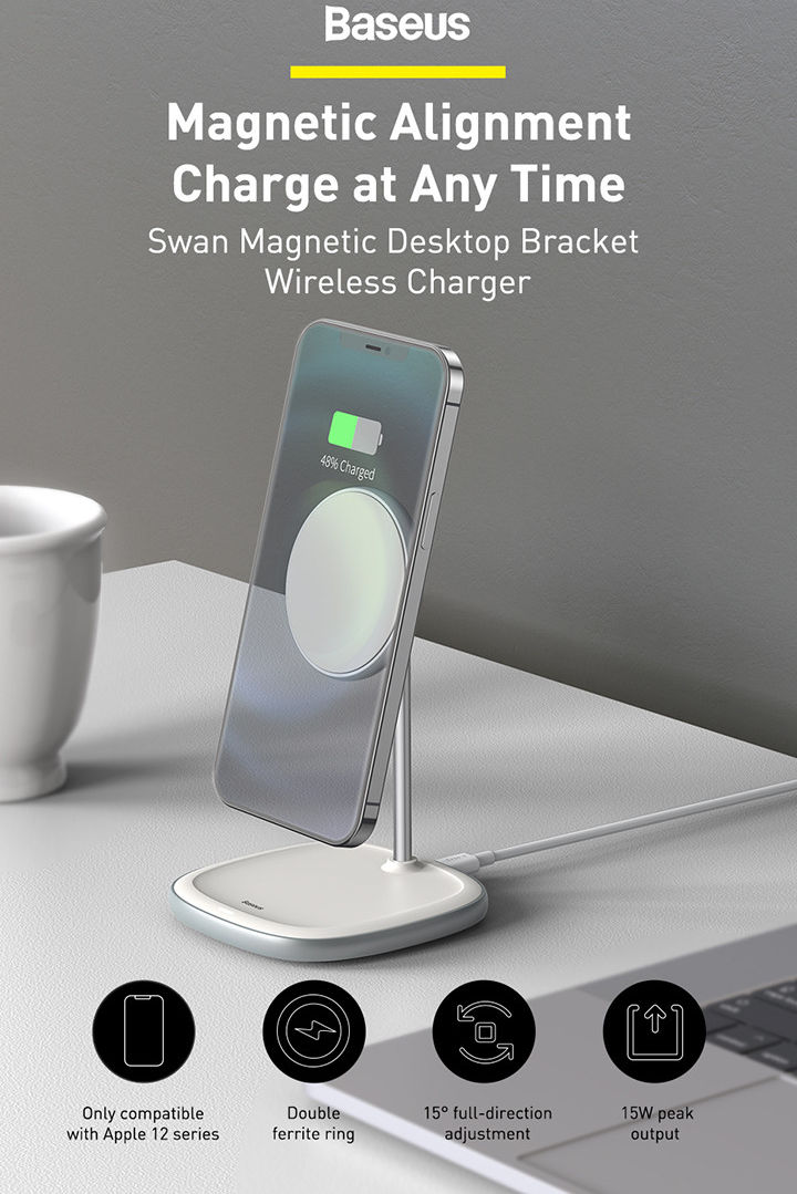 Baseus Bureau Houder Draadloos Opladen 15W voor Apple MagSafe Zwart afbeelding 11