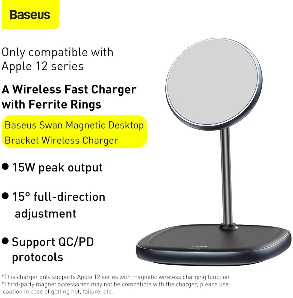 Baseus Bureau Houder Draadloos Opladen 15W voor Apple MagSafe Zwart afbeelding 4
