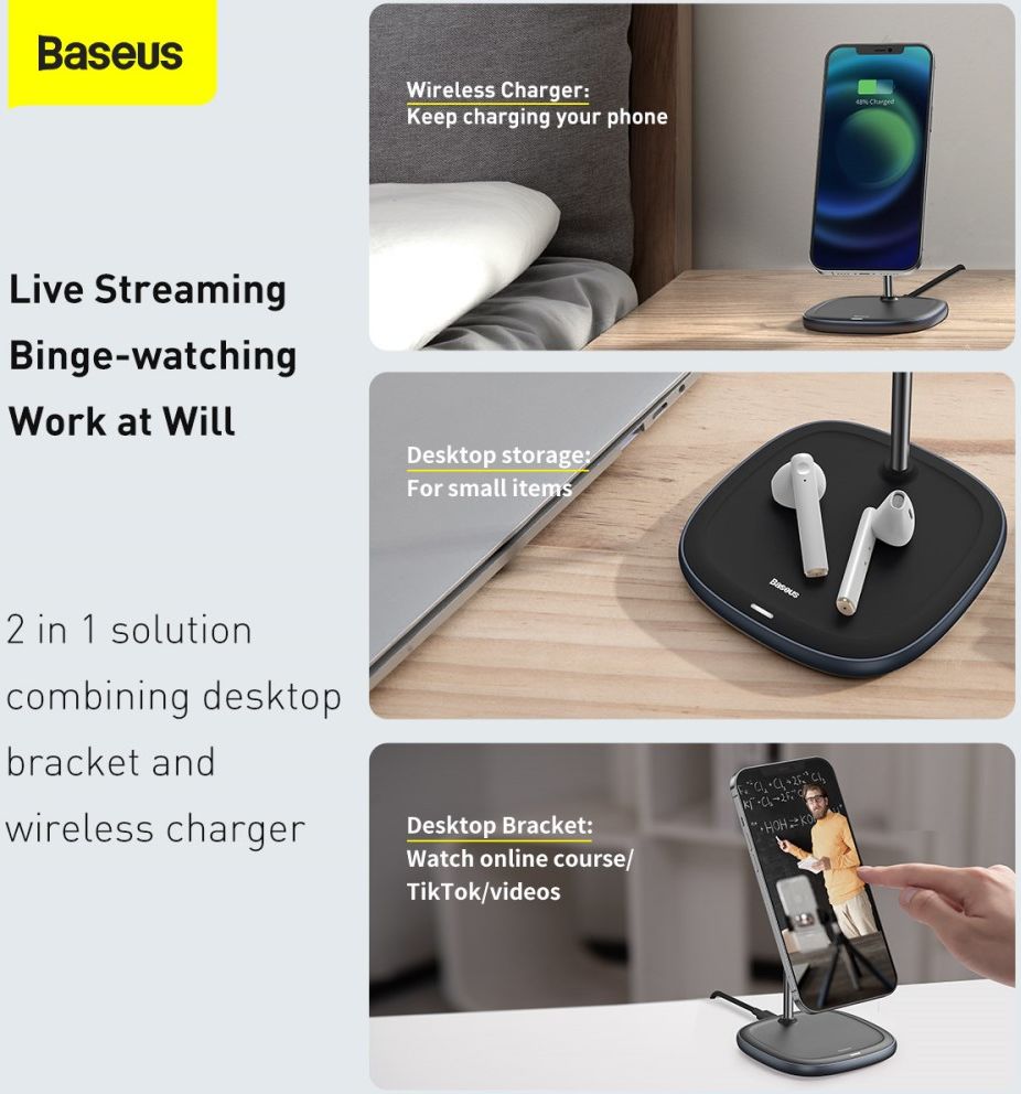 Baseus Bureau Houder Draadloos Opladen 15W voor Apple MagSafe Zwart afbeelding 8