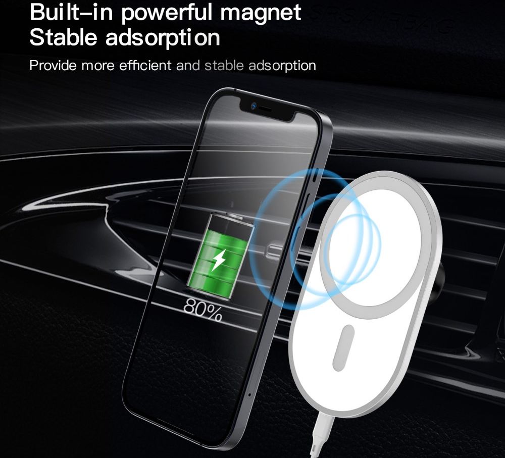 Telefoonhouder Ventilatierooster met MagSafe en 15W QI Opladen Wit afbeelding 3