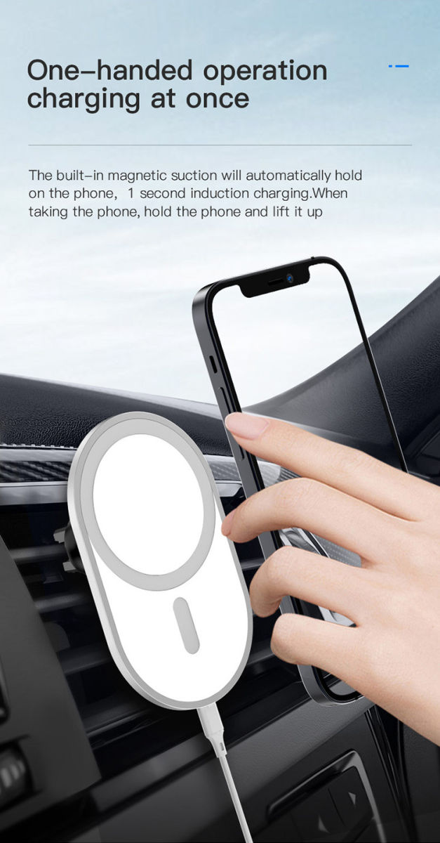 Telefoonhouder Ventilatierooster met MagSafe en 15W QI Opladen Wit afbeelding 5