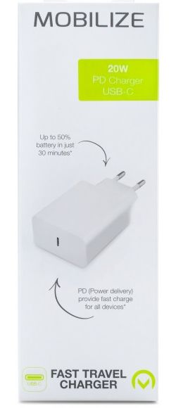 Mobilize Fast Travel Charger 20W USB-C Power Delivery Oplader Wit afbeelding 5