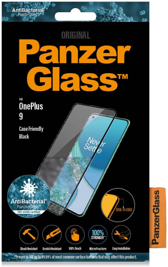PanzerGlass OnePlus 9 Screen Protector Antibacterieel Zwart afbeelding 1