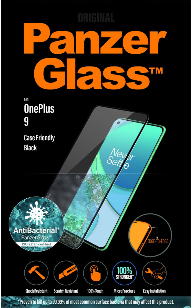 PanzerGlass OnePlus 9 Screen Protector Antibacterieel Zwart afbeelding 8