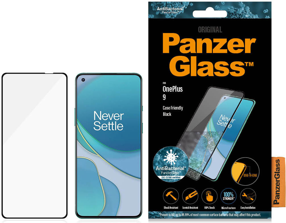 PanzerGlass OnePlus 9 Screen Protector Antibacterieel Zwart afbeelding 5
