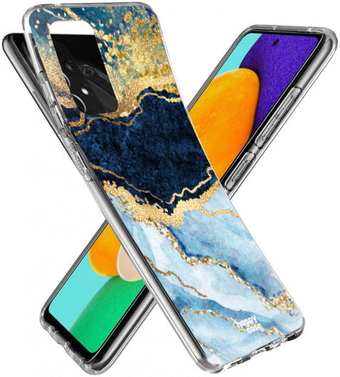 HappyCase Samsung Galaxy A52 / A52S Hoesje Flexibel TPU Blauw Marmer afbeelding 9