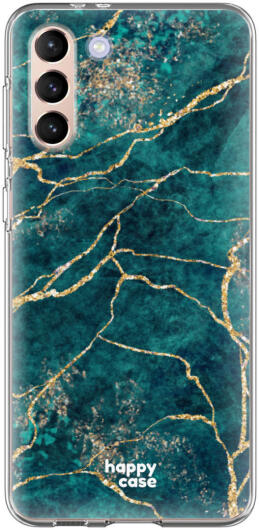 HappyCase Samsung Galaxy S21 Hoesje Flexibel TPU Aqua Marmer Print afbeelding 1