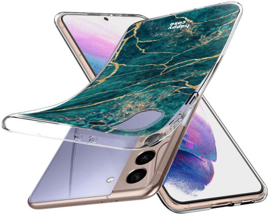 HappyCase Samsung Galaxy S21 Hoesje Flexibel TPU Aqua Marmer Print afbeelding 2
