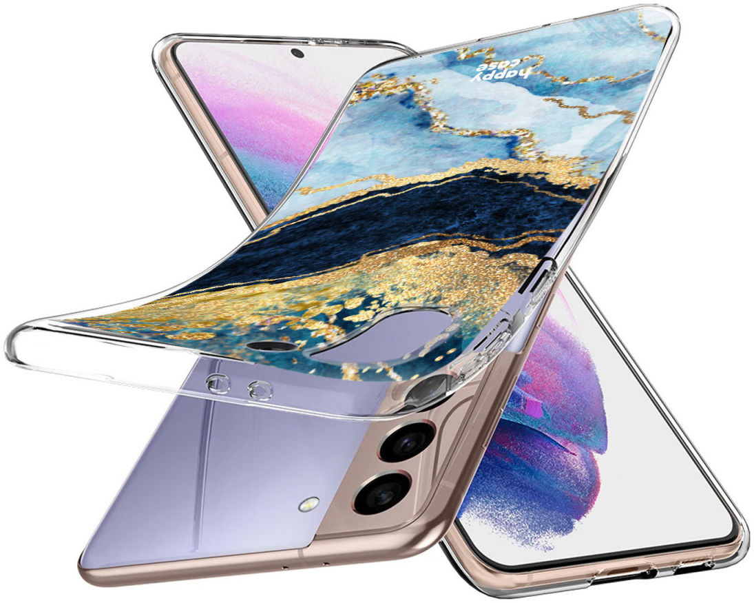 HappyCase Samsung Galaxy S21 Hoesje Flexibel TPU Blauw Marmer Print afbeelding 2