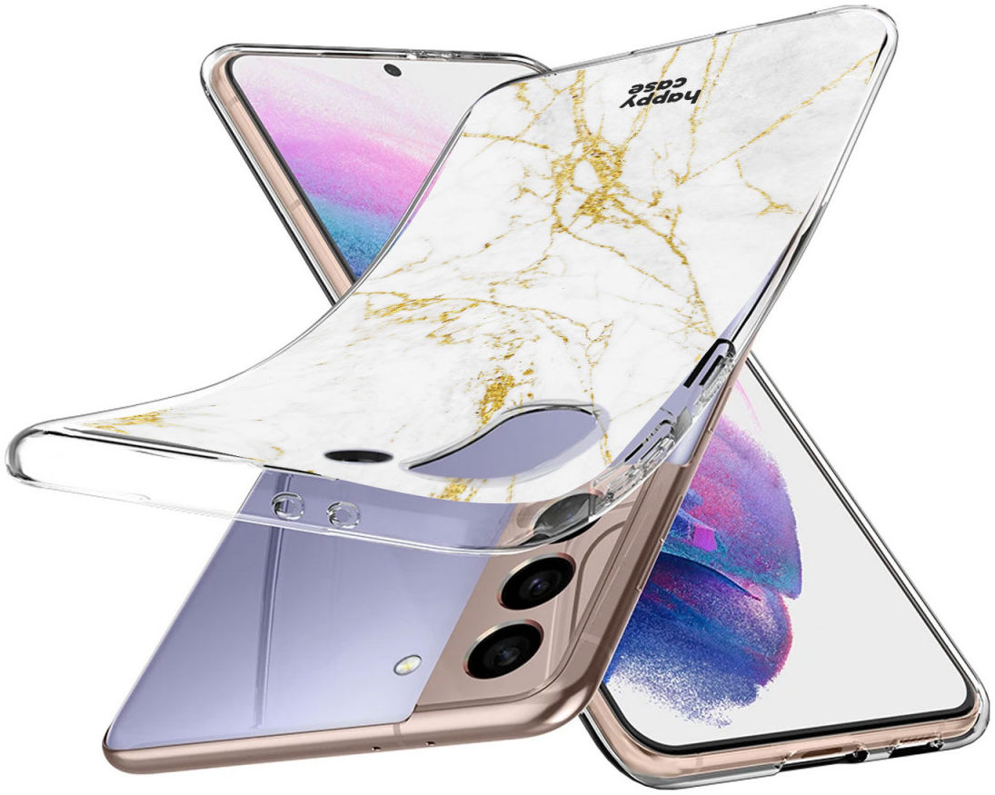 HappyCase Samsung Galaxy S21 Hoesje Flexibel TPU Wit Marmer Print afbeelding 2