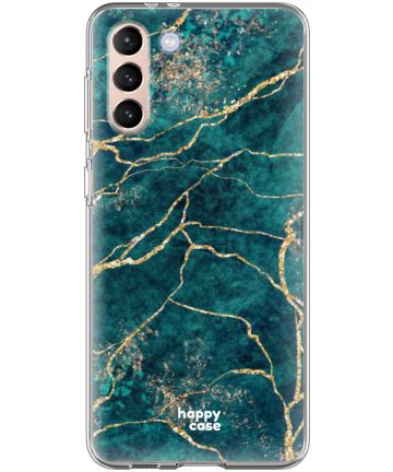 HappyCase Samsung S21 Plus Hoesje Flexibel TPU Aqua Marmer Print Hoesjes
