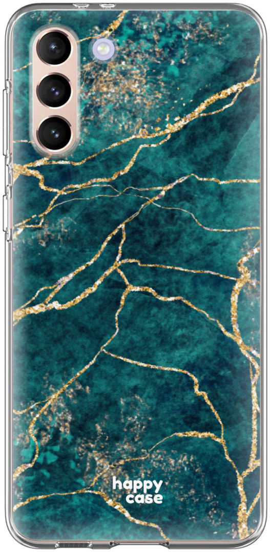 HappyCase Samsung S21 Plus Hoesje Flexibel TPU Aqua Marmer Print afbeelding 1