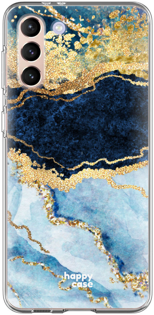 HappyCase Samsung S21 Plus Hoesje Flexibel TPU Blauw Marmer Print afbeelding 1