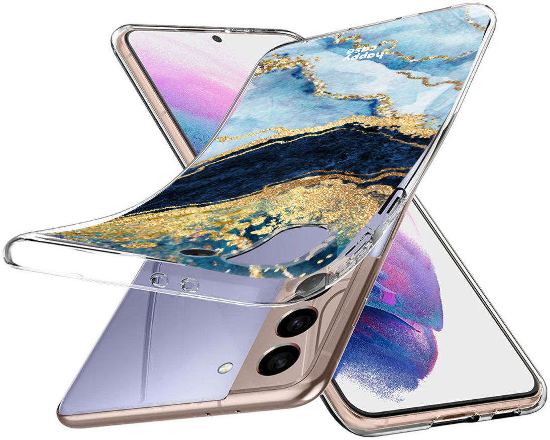 HappyCase Samsung S21 Plus Hoesje Flexibel TPU Blauw Marmer Print afbeelding 6