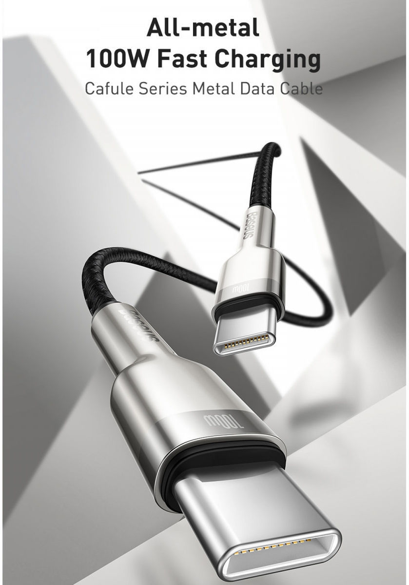 Baseus Cafule Series USB-C naar USB-C Kabel Metaal 100W 2m Zwart afbeelding 3