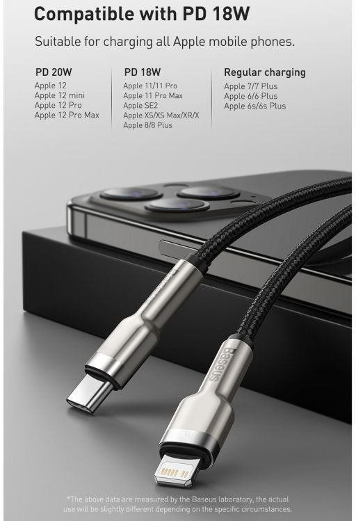 Baseus Cafule Series USB-C naar Apple Lightning Kabel PD 20W 2m Zwart afbeelding 5