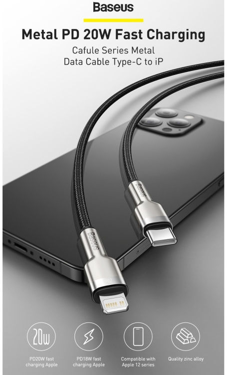 Baseus Cafule Series USB-C naar Apple Lightning Kabel PD 20W 2m Wit afbeelding 3