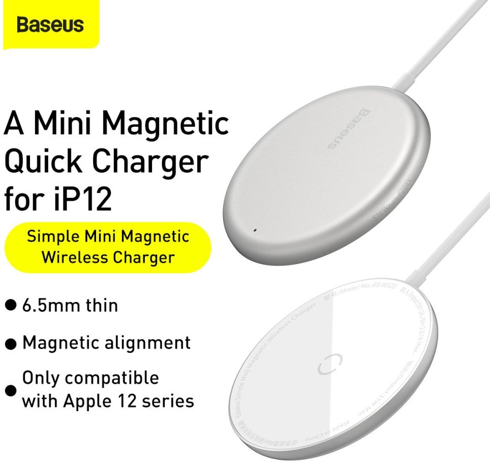 Baseus Simple 15W Draadloze Magnetische Oplader voor MagSafe Wit afbeelding 6